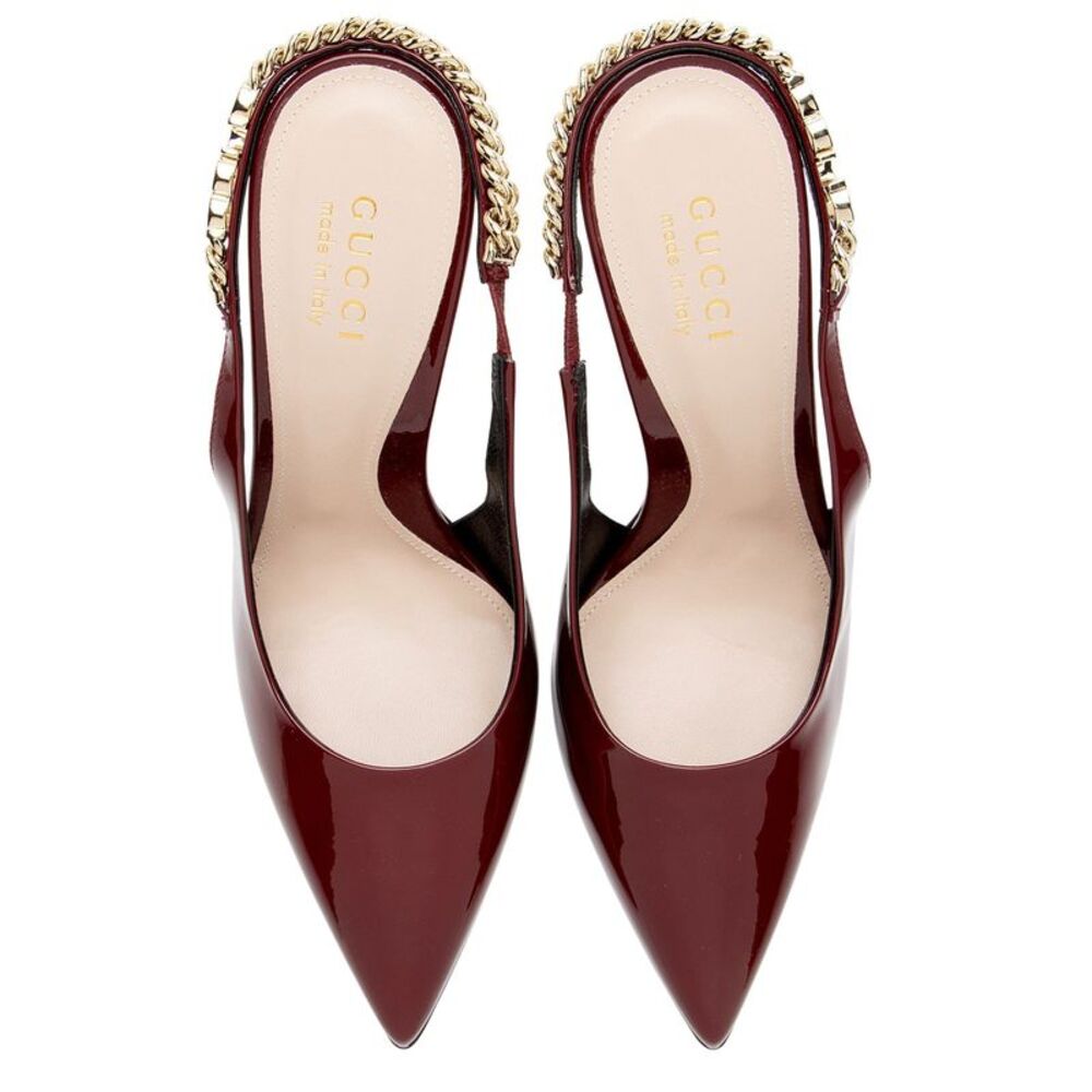 Gucci Patent Leather Chain Logo Signoria Slingback Pumps - Size 7 / 37 - Picture 5 of 8